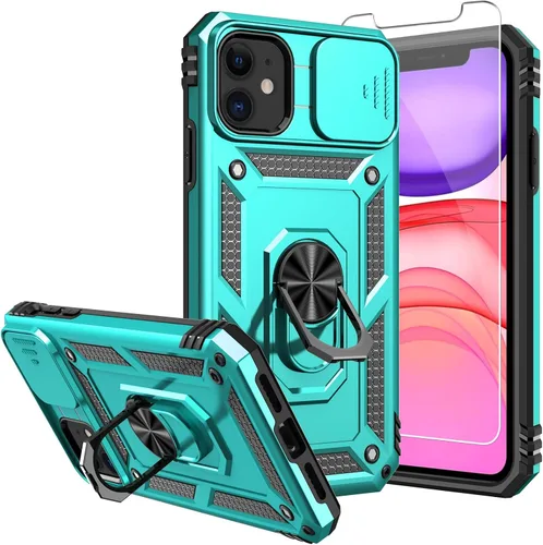 Miniatura 14 de Funda para iPhone 11 de 6.1 pulgadas, con protectores de pantalla y funda para cámara, [grado militar] de 16 pies. Funda a prueba de caídas con Negro
