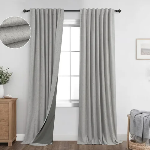Miniatura 19 de KOUFALL - Cortinas de medio estilo francés de lino para ventana, juego de 2 cortinas cortas de 40 pulgadas de longitud, para privacidad, cortinas