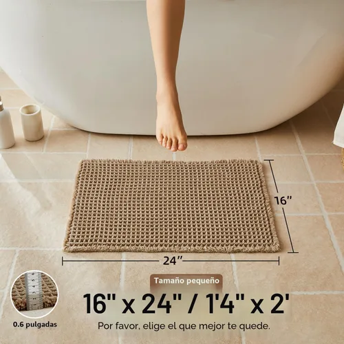 Miniatura 2 de Triohero Tapete de baño con diseño de gofre, tapete de baño pequeño y bohemio, antideslizante, lavable, ultra suave, súper absorbente, de secado