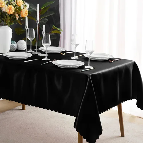 KKJIAF Paquete de 1 mantel de satén negro de 58 x 102 pulgadas, rectangular, brillante, sedoso y suave, para decoración de banquete de boda, fiesta