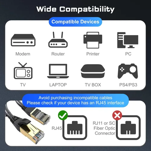 Miniatura 7 de DbillionDa Cat8 - Cable Ethernet de 20 pies para exteriores e interiores, resistente, de alta velocidad, 26 AWG, 40 GB/s, con conector RJ45 chapado