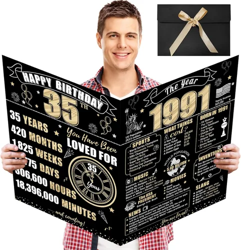 Miniatura 12 de Turypaty Tarjeta de 10 cumpleaños grande con sobre para niños y niñas, libro de firmas de invitados gigante de feliz 10 cumpleaños en negro y oro