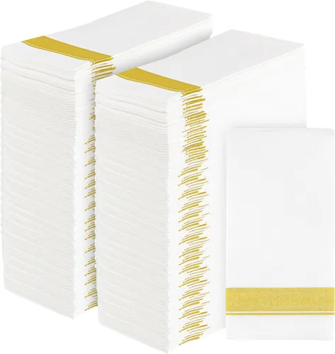 Miniatura 11 de Party Bargains Toallas desechables como tela, paquete de 200, 13 x 16 pulgadas, color blanco con estampado plateado, toallas de mano de papel suave