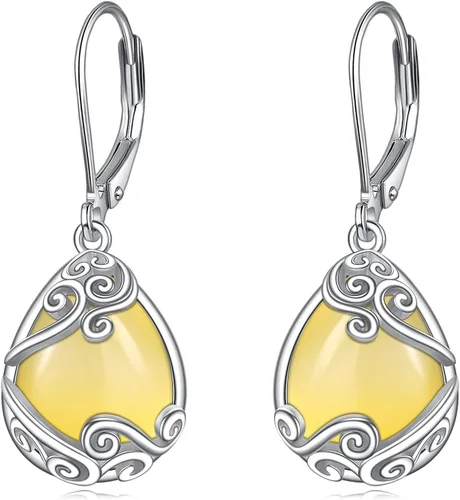 Miniatura 235 de Aretes colgantes con forma de lágrima de filigrana de piedra lunar de plata de ley 925 con cierre de palanca para mujer, regalos de joyería