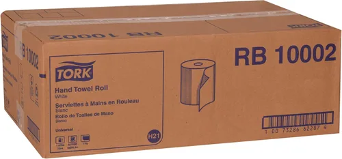 Miniatura 7 de Rollo de toallas de mano de papel Tork blanco H21, universal, 100% fibra reciclada, 6 rollos x 1000 pies, RB10002