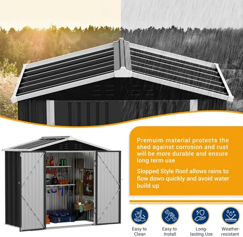 Miniatura 5 de Cobertizo de almacenamiento para exteriores de 6 x 4 pies con puerta con cerradura individual, cobertizo de metal galvanizado adecuado