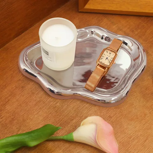 Miniatura 10 de CCINPPY Bandeja de cerámica para joyas y baratijas, bandeja decorativa en forma de nube para llaves para mujeres, plato porta anillos, plato bonito