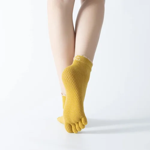 Miniatura 23 de Calcetines de yoga con dedos de pilates con empuñaduras para mujer, antideslizantes, acolchados, florales, calcetines tobilleros para baile de ballet