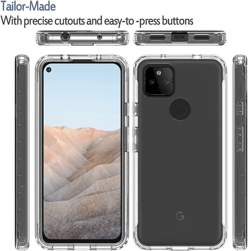 Miniatura 5 de Funda compatible con Google Pixel 5A 5G con protector de pantalla de vidrio templado, cuerpo completo, a prueba de golpes, transparente, flexible