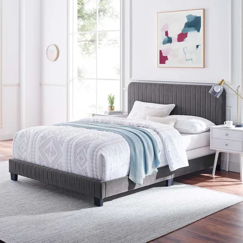 Miniatura 10 de Modway Celine Channel - Cama de terciopelo de alto rendimiento, tamaño Queen, color azul marino