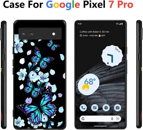 Miniatura 3 de Funda compatible con Google Pixel 7 Pro con diseño de flores y mariposas para niños y niñas, TPU suave, a prueba de golpes, antiarañazos, diseñada