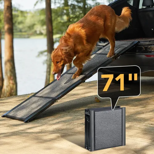 PetThem Rampa para Perros para Coche de 71'' Extra Larga y 17.2" de Ancho, Rampas Plegables para Perros Grandes con Superficie de Alfombra