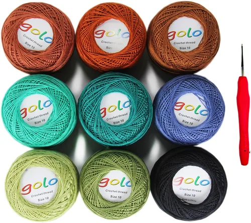 Miniatura 14 de Golo - Bolas de hilo para crochet de algodón tamaño 10, color algodón para crochet D-Fresa D078-fresa