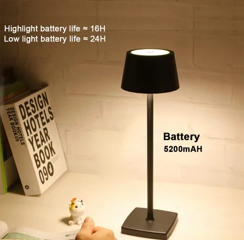 Miniatura 8 de Paquete de 2 lámparas de mesa LED inalámbricas recargables, lámpara de escritorio alimentada por batería de 5200 mAh, luz de metal portátil USB