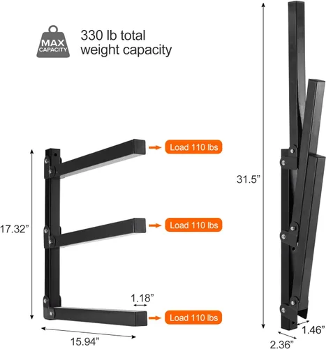 Miniatura 2 de Ultrawall Organizador de madera de montaje en pared y estante de metal para almacenamiento de madera para cobertizo, taller, garaje con 3 niveles