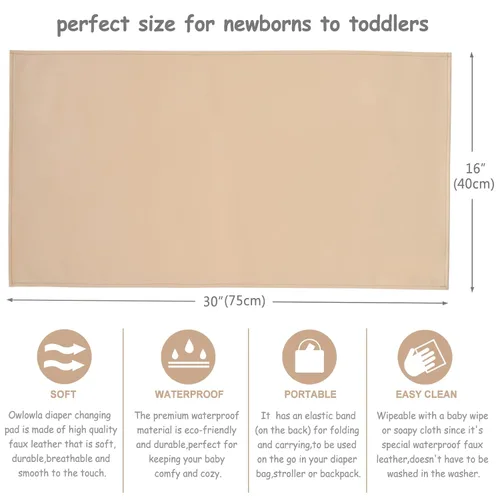 Miniatura 4 de Owlowla Cambiador de pañales para bebé, cambiador portátil, cambiador de viaje, para bebés y niños pequeños (beige y negro)