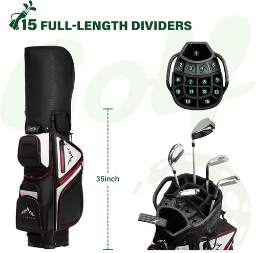 Miniatura 2 de UNIHIMAL Bolsa de carrito de golf Divisor organizador de 15 vías, bolsa de golf premium con asas cómodas y 14 bolsillos