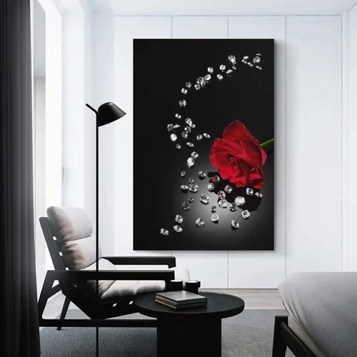 Miniatura 3 de Póster de rosa roja en blanco y negro, pintura en lienzo, arte de pared, sala de estar, dormitorio, decoración del hogar, mural, 12 x 18 pulgadas