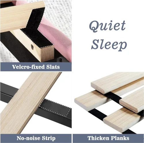 Miniatura 7 de Allewie - Base de cama tamaño Full con cabecera acolchada tapizada en terciopelo y diseño acanalado vertical; plataforma de cama con resistentes Rosa