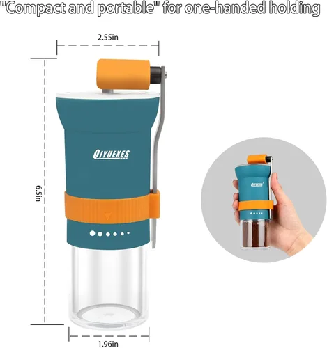 Miniatura 2 de Molinillo de café manual portátil con rebaba cónica y 6 ajustes de grosor ajustables, molinillo de frijoles de manivela para camping, senderismo