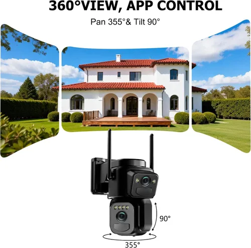 Miniatura 4 de Uniter Cámaras de seguridad solar de doble lente inalámbricas para exteriores, WiFi 5G/2.4G, visión de 360°, panorámica/inclinación, cámara