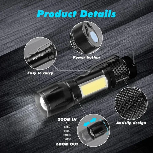 Miniatura 4 de KunHe Paquete de 10 mini linternas LED pequeñas recargables por USB, linterna de camping a granel, linterna brillante de alto lúmenes EDC