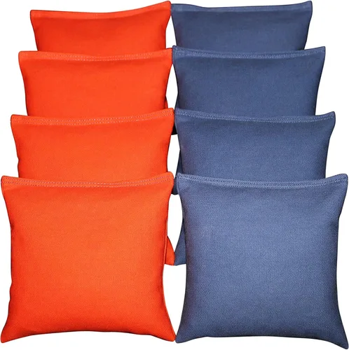 BackYardGamesUSA Juego de 8 bolsas de cornhole elige tus 2 colores. Tamaño reglamentario hecho a mano Azul Rey/Naranja