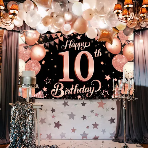 Miniatura 8 de KatchOn Cartel de cumpleaños número 10 de oro rosa - XL, 72 x 44 pulgadas Telón de fondo de feliz cumpleaños 10