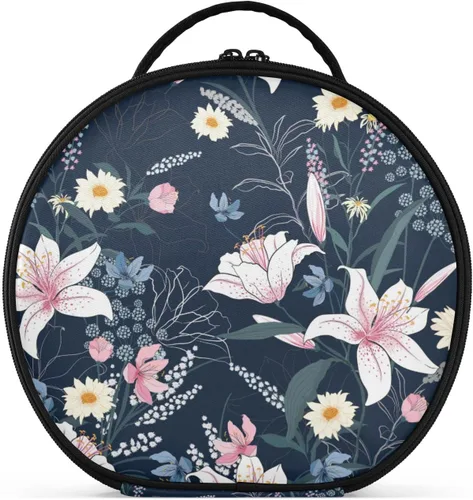 Miniatura 25 de senya Bolsa redonda para cosméticos, estuche de viaje para maquillaje, bolsa organizadora de maquillaje con divisores ajustables, portátil