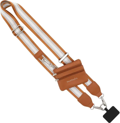 Miniatura 9 de Save the Girls Clip & Go Bold - Correa para teléfono (rayas negras/oro/blanco - bolsa negra) - Cadena cruzada para teléfono con bolsa de cartera