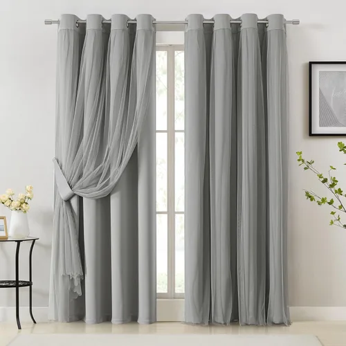 Miniatura 15 de Bujasso- 2 cortinas 80% blackout azul cielo c/capa superpuesta traslúcida, doble capa térmica y aislante p/mezclar y combinar, parte superior