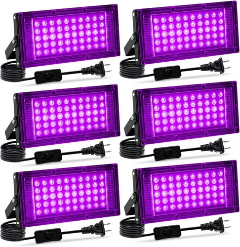 Miniatura 8 de Paquete de 2 luces negras de 50 W, luz negra LED con enchufe e interruptor de EE. UU., luces negras para fiestas brillantes y de neón, Halloween