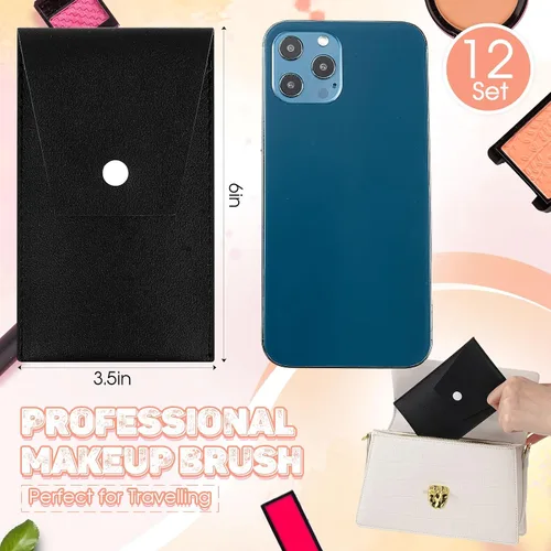 Miniatura 3 de Tioncy Juego de 12 brochas de maquillaje de viaje, bolsa de pinceles a granel, regalo de dama de honor, mini cepillo de fibra sintética para Negro