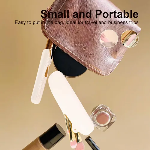 Miniatura 5 de Soporte de cepillo de maquillaje de viaje de silicona, diseño a presión medio abierto, organizador de maquillaje de belleza portátil y ecológico