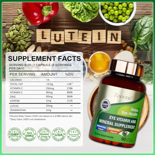 Miniatura 3 de zooone Luteína y Zeaxantina Vitaminas para los Ojos, Suplemento de Vitaminas y Minerales para los Ojos con Vitamina C, E, Zinc, Cobre, Apoyo