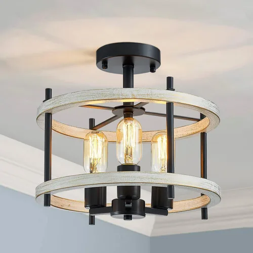 Miniatura 11 de AGV LIGHTING Lámpara de techo semiempotrada, 3 luces, montaje en techo, acabado negro y dorado Negro y dorado 001