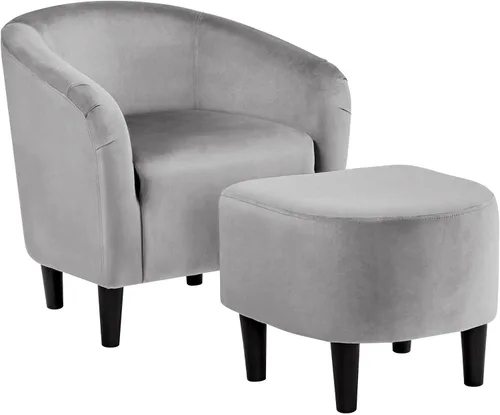 Miniatura 14 de Yaheetech Silla de Sala de Estar, Silla de Acento de Terciopelo, Silla Barril Tapizada, Silla de Asiento con Reposabrazos y Respaldo Bajo para Sala