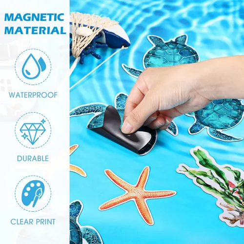 Miniatura 5 de Konohan 12 imanes de pantalla para puerta, decoración de tortugas marinas, algas marinas, estrellas de mar, protector magnético flexible de doble