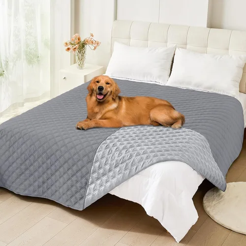 Miniatura 47 de Smiry Funda impermeable para cama de mascota, suave y lavable, para muebles, cama, sofá, reversible, a cuadros (30 x 53 pulgadas, color beige/beige)