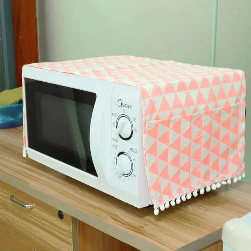 Miniatura 4 de yueton Funda para horno de microondas, color rosa, a prueba de polvo, funda de algodón y lino, protector de electrodomésticos para el hogar