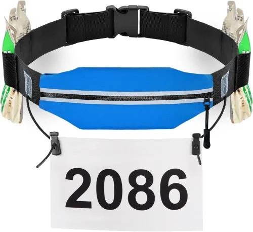 Miniatura 7 de RJ-Sport Cinturón de triatlón con bolsa, soporte para babero con número de carrera con 6 trabillas de gel, ideal para correr, ciclismo y maratón 01