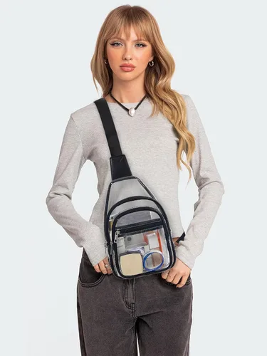 Miniatura 3 de Bolsa transparente de 3 bolsillos para eventos de estadio, mochila cruzada grande transparente, riñonera para conciertos para mujeres y hombres