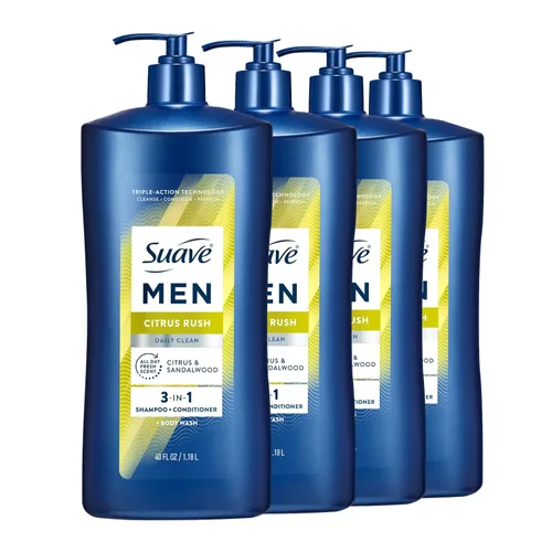 Miniatura 11 de Suave Men Citrus Rush Daily Clean 3 en 1 champú, acondicionador y gel de baño con glicerina y queratina hidrata y suaviza el cabello, aroma cítrico