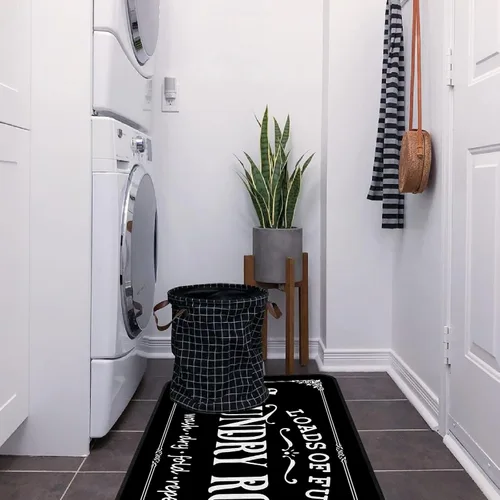 Miniatura 4 de Alfombra de lavandería de 20 x 47 pulgadas, antideslizante, para cocina, baño, pasillo, lavandería, decoración de habitación, color negro