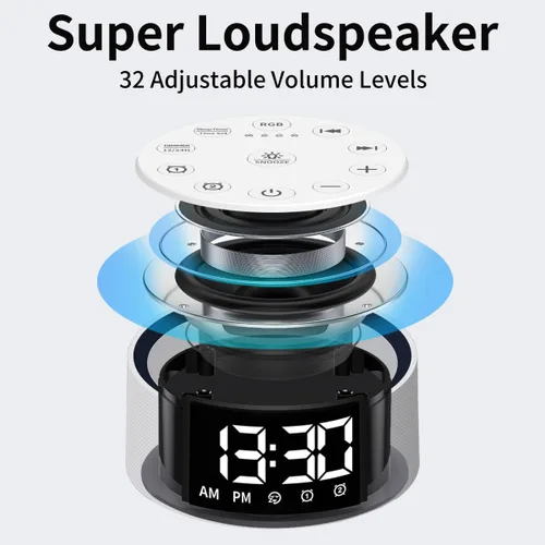 Miniatura 6 de Máquina de sonido blanco y marrón con 30 sonidos de sueño para bebés, niños y adultos, luz nocturna, reloj despertador para dormitorio, 2 alarmas