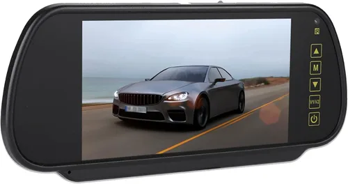 DAN&DRE Espejo retrovisor 7 "LCD cámara de visión trasera negro espejo monitor coche furgoneta camión autobús control remoto AV1 AV2 720P 120 °