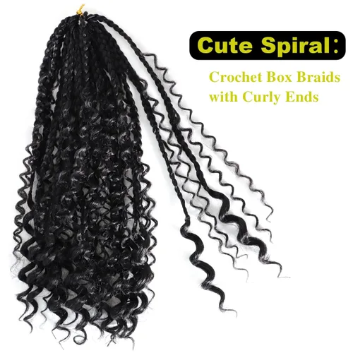 Miniatura 5 de VIOLET Trenzas de caja Goddess de 12 pulgadas, paquete de 7 paquetes, trenzas de caja bohemia a ganchillo, 3 trenzas de ganchillo con extremos