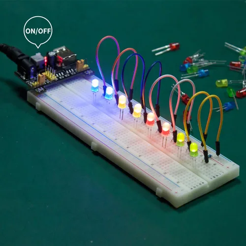 Miniatura 4 de Miuzei Kit de componentes electrónicos con módulo de suministro, cable de puente, placa de 830 puntos de conexión, potenciómetro de precisión