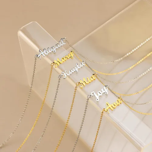 Miniatura 5 de SANNYRA Collar con nombre personalizado chapado en oro real de 18 quilates con placa de nombre, regalo de joyería para mujeres y niñas
