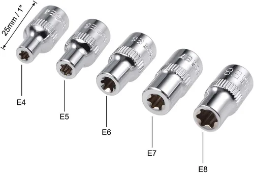 Miniatura 2 de uxcell Juego de llaves de vaso de 1/4 de pulgada Torx Externo E4 E5 E6 E7 E8 Cr-V Acero 5 Pcs